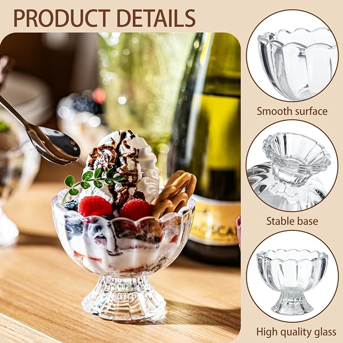 5oz Iced Cream Dessert Bowl, Vintage Footed Tulip Glass Dessert Cups, Cute