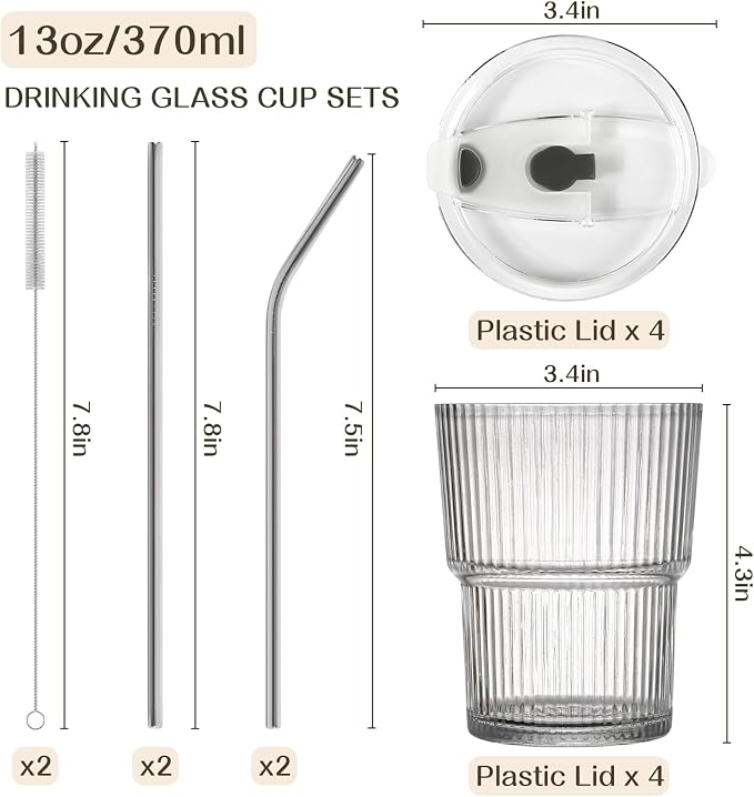 13oz Iced Coffee Cups, Reusable Tumbler Glass to Go Cup