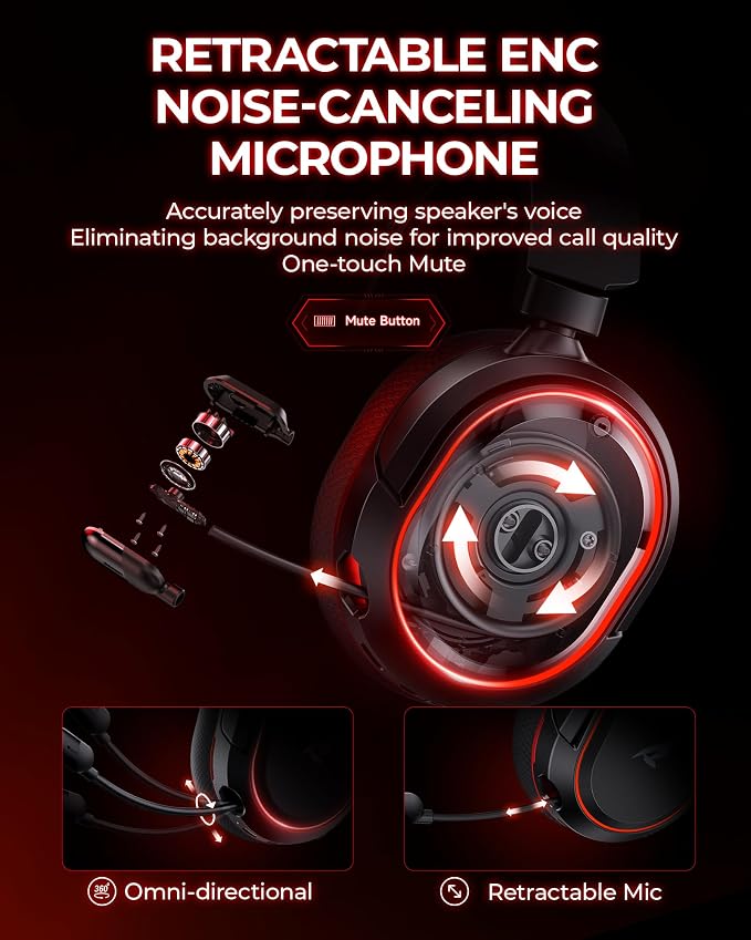 Wireless Gaming Headset， 7.1 Surround Sound， 2.4Ghz USB Gaming Headphones