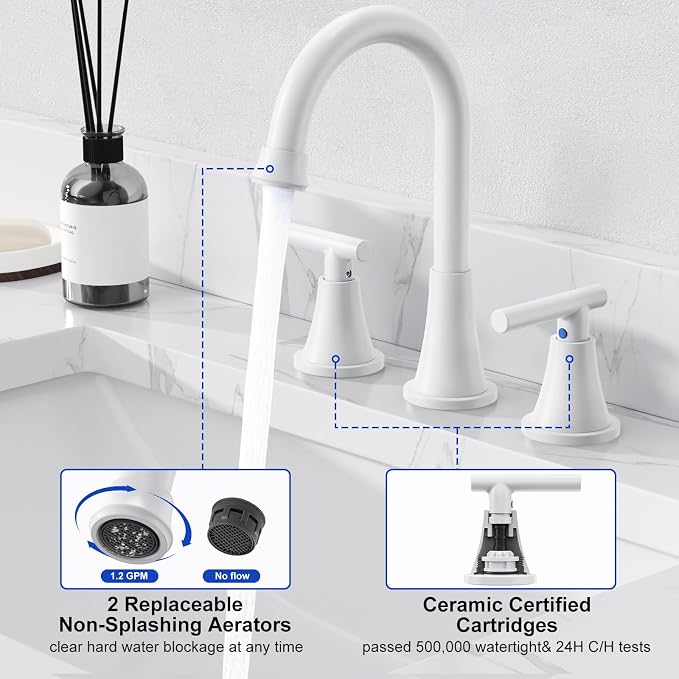 Bathroom Faucets for Sink 3 Hole, White Bathroom Sink Faucet