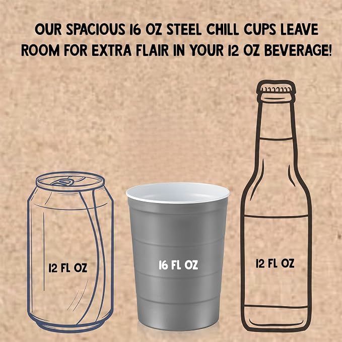 Steel Chill Cups 16 oz. Durable & Reusable Party Cups