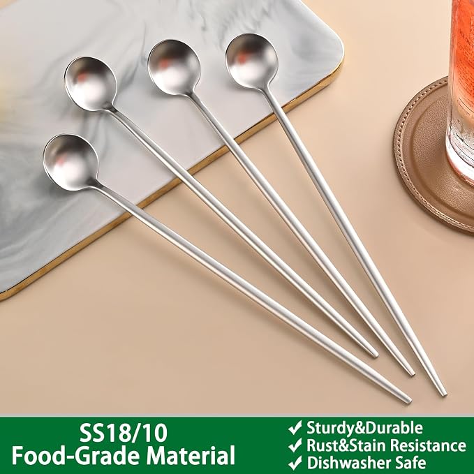 DEHOV 9 Inches Long Iced Teaspoons Set, 4 Pieces Stainless Steel 18/10 Latte
