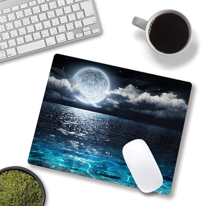 Moon Illuminating The Clear Blue Ocean Design Mouse Pad, Mouse Mat Square
