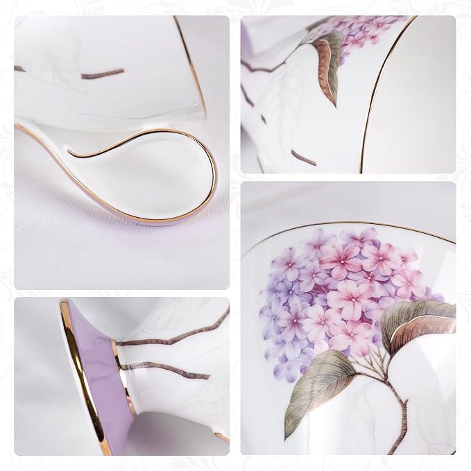 KAMMAK Tea Cups Set of 2, Ceramic Floral Pattern Demitasse Cup | Porcelain
