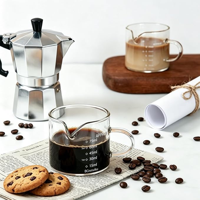 BCnmviku 2 PACK Espresso Glass Measuring Cup Triple Pitcher Milk Cup 75ML