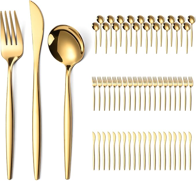 60-Piece Gold Silverware Set for 20, Food Grade Stainless Steel Flatware Set