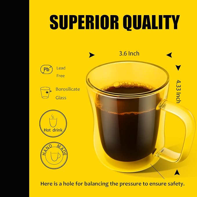 PunPun Coffee 12oz.350ml Glass Mugs Espresso Cups Coffee Glass Cups Champagne