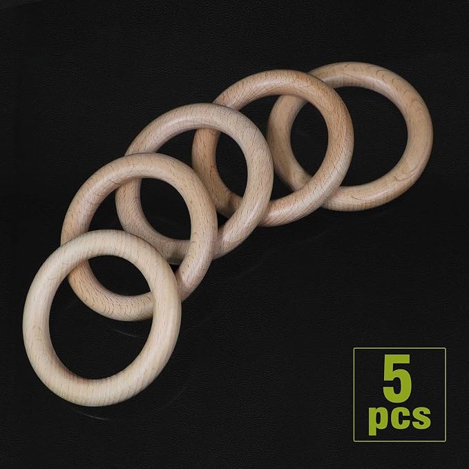 FoDau770 5pcs Natural Beech Wooden Rings, Unfinished Solid Wood Rings Heavy