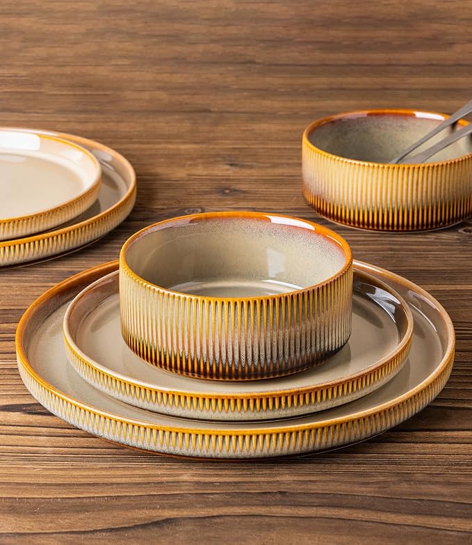 Ceramic Dinnerware Set for 8, 24-Piece Plates and Bowls Set | Lightweight