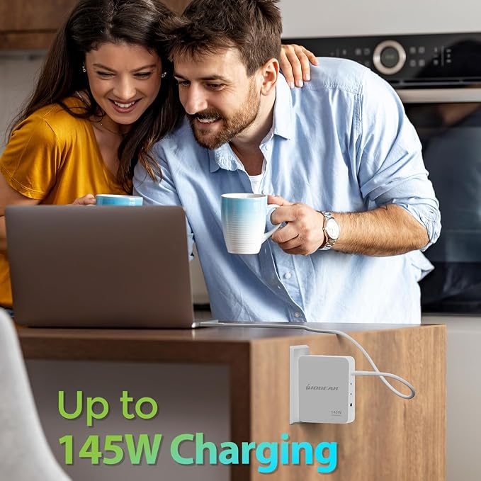 IOGEAR GearPower 145W Multiport Charger, 4 Port, USB-C Cable, iPhone 16