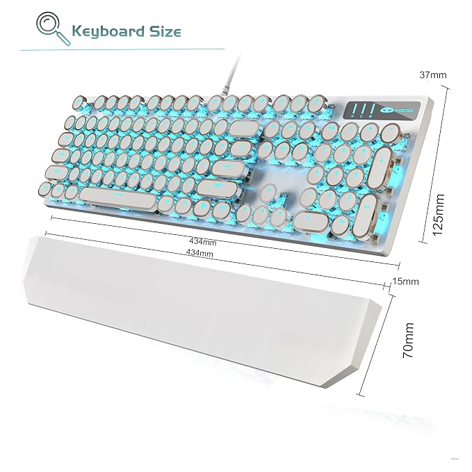 MageGee Typewriter Mechanical Gaming Keyboard, Retro Punk White Round Keycaps