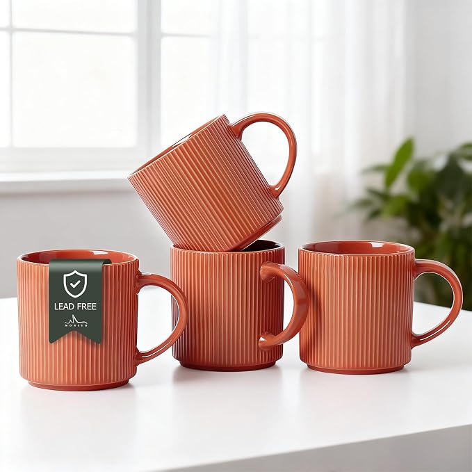 MONITO 16Oz Coffee Mugs Set of 4, Rustic Ceramic Coffee Cups Set