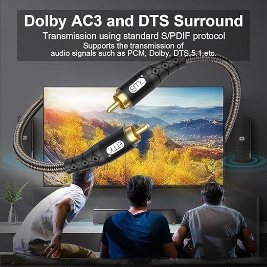 EMK RCA to RCA Subwoofer Cable – 24K Gold-Plated Connector Nylon Braided Double