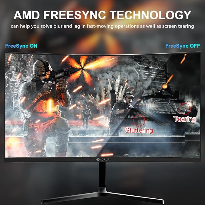 CRUA 24” Curved Gaming Monitor, 180Hz/144Hz FHD 1080P, Support 120% sRGB