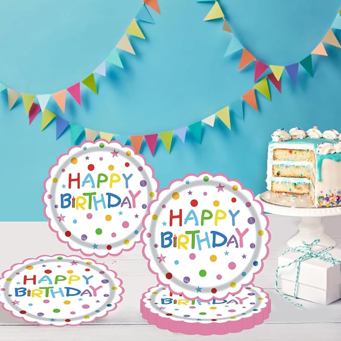 50Pcs Birthday Paper Plates 7inch Party Dessert Plates Supplies Colorful