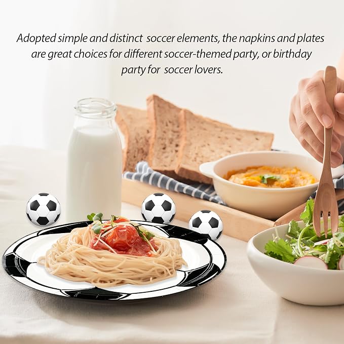 50PCS Soccer Plates and Napkins, 7inch Disposable Tableware Set | Soccer Themed
