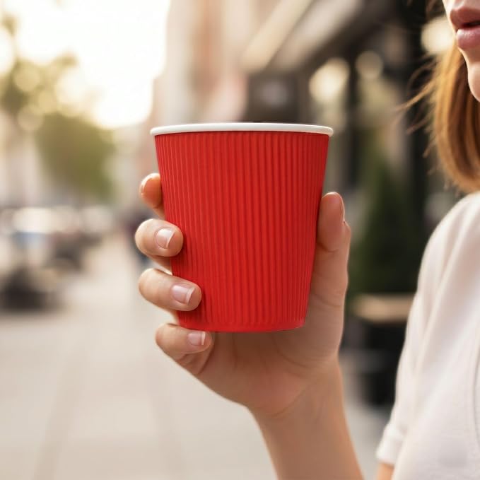 Restaurantware Ripple Wall Coffee Cups 500 Count 8 Ounce Insulated Red Paper