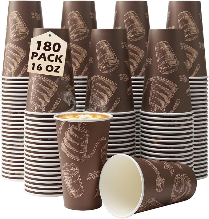 Coffee Cups 16oz 180 Pack Disposable Paper Cup Durable Drinking Cup | Paper Cups