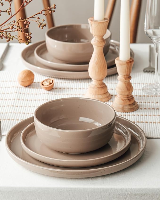 Famiware Milkyway 16-Piece Stoneware Plates and Bowls, Cinnamon Brown |