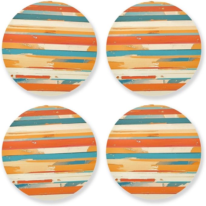 Red Stripes 4 Piecing Set Round Drink Coaster Cork Trivets