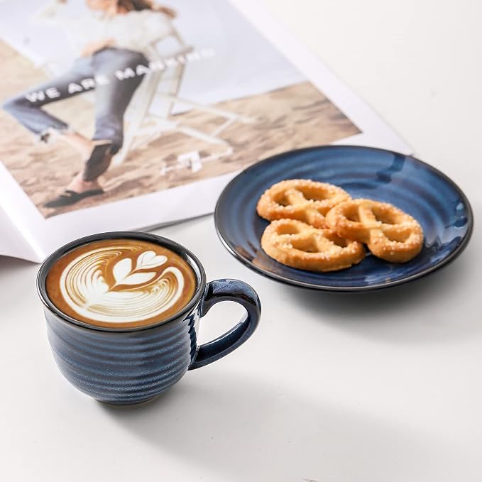 HASENSE Espresso Cups Set of 4, 4 Ounce Ceramic Cappuccino Cup