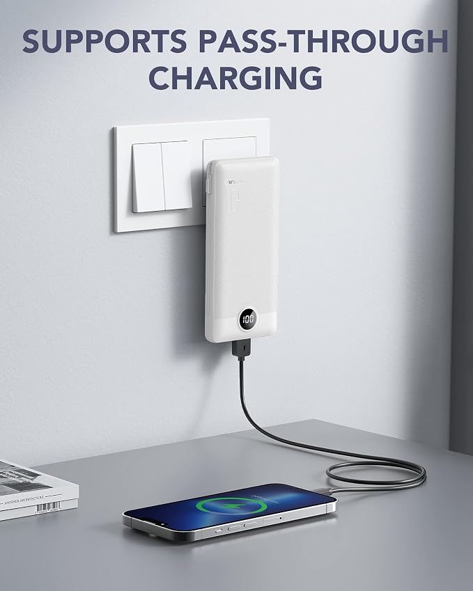 VRURC Portable Charger, Power Bank Built-in Cables and AC Wall Plug, USB C