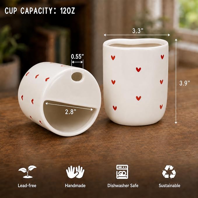 To Go Ceramic Coffee Cups with Lids, Romantic Red Hearts Ceramic Traval Mug