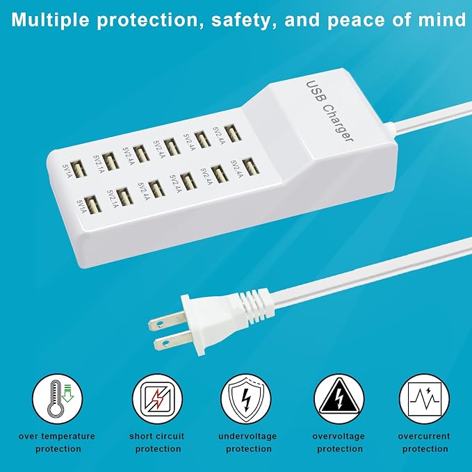 USB Charging Station with 12 Port Power Strip Fast Charging hub