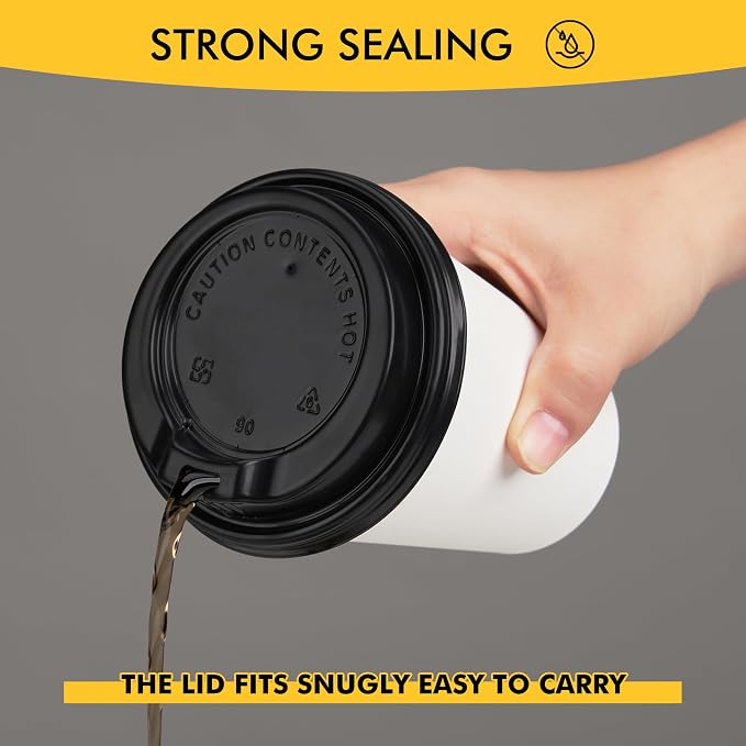 RACETOP Coffee Cups with Lids 12 oz, 50 Pack Disposable To Go Cups | Thickened
