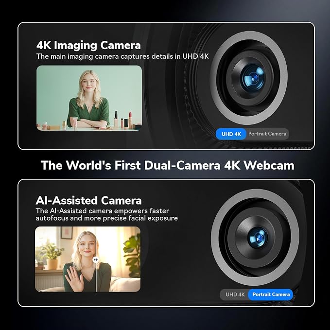 EMEET Piko+ Webcam 4K, World’s 1st Dual-Camera AI-Powered 4K Camera, 1/2.55''