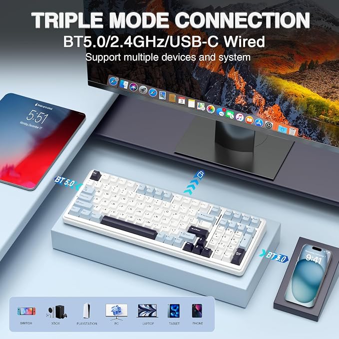 AULA F99 Wireless Mechanical Keyboard, Hot Swappable Custom Keyboard, Pre-lubed