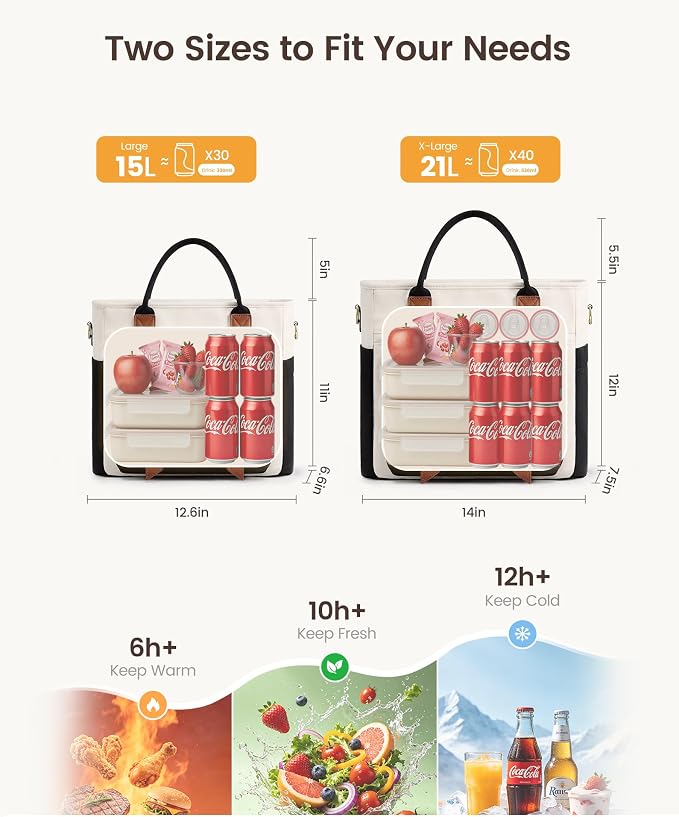 LOVEVOOK Insulated Lunch Bag Women, Large Work Tote | 15L Large Cooler bag