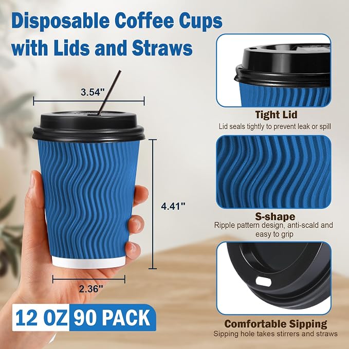 SIUQ 90 Pack 12 oz Disposable Coffee Cups