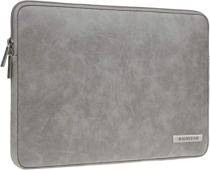 RAINYEAR 15.6 Inch Laptop Sleeve Protective Case PU Suede Leather Zipper Padded