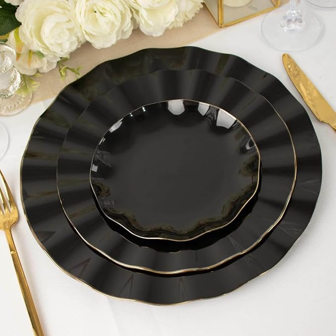Efavormart 10 Pack | Black 6" Round Plastic Dessert Salad Plates, Disposable