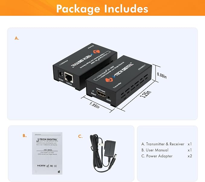 J-Tech Digital HDMI Extender over cat5e/6 1080P@200ft HDMI Balun Over Single