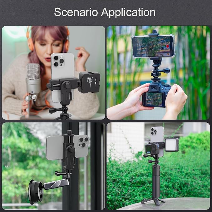 Suptig Phone Holder for Tripod, Action Camera Tripod Mount Adapter Compatible
