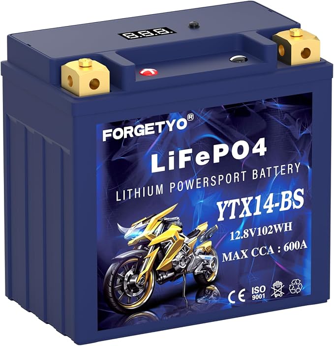 YTX14-BS Lithium Motorcycle Battery, ATV Battery 12V 8AH 600CCA Compatible