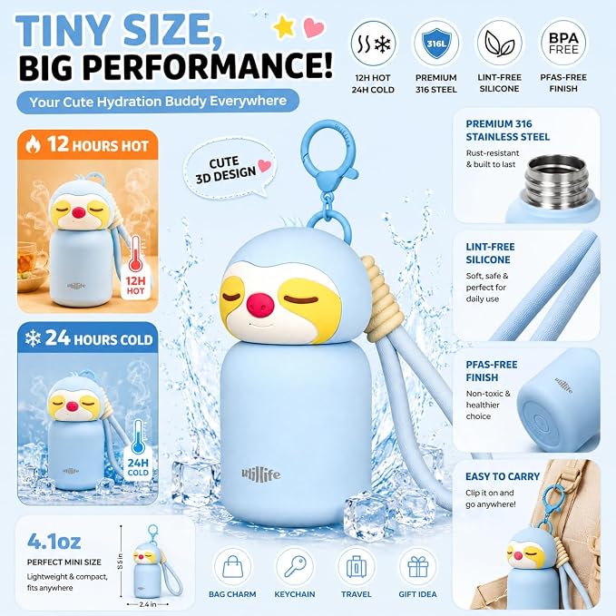 4.1oz Mini Insulated Water Bottle, Portable Coffee Cup, Small Travel Cup Vacuum