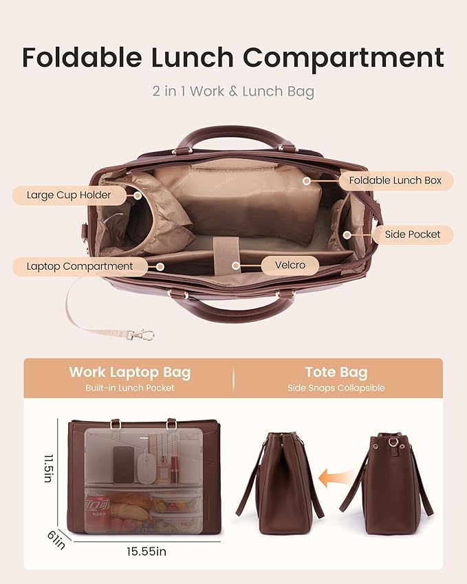 LOVEVOOK Lunch Tote Bag for Women, 3 in 1 Work Bag