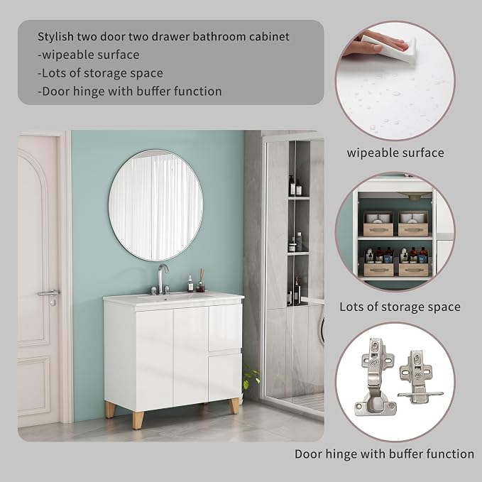 36-Inch Bathroom Vanity with Ceramic Sink Combo