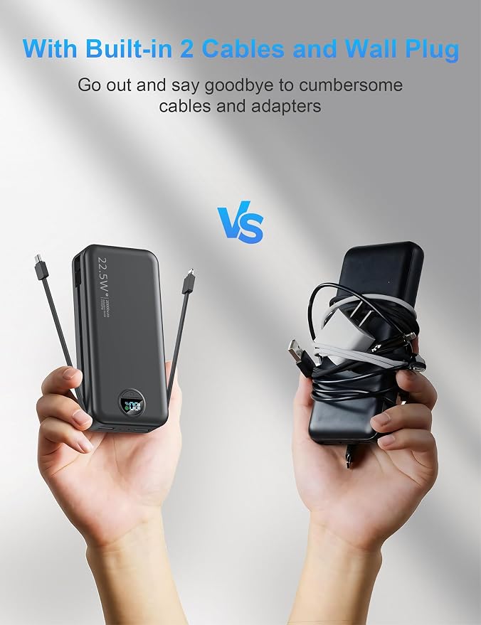 Portable Charger with Wall Plug, 20000mAh USB C Power Bank Fast Charging