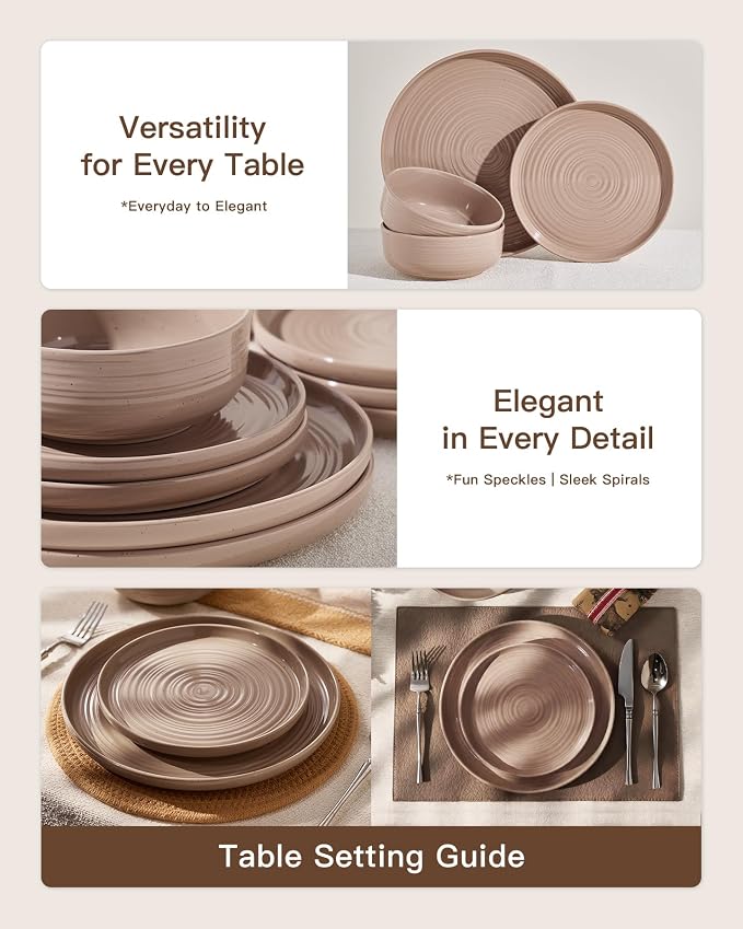 Stoneware Dinnerware Set with Pasta Bowls, Service