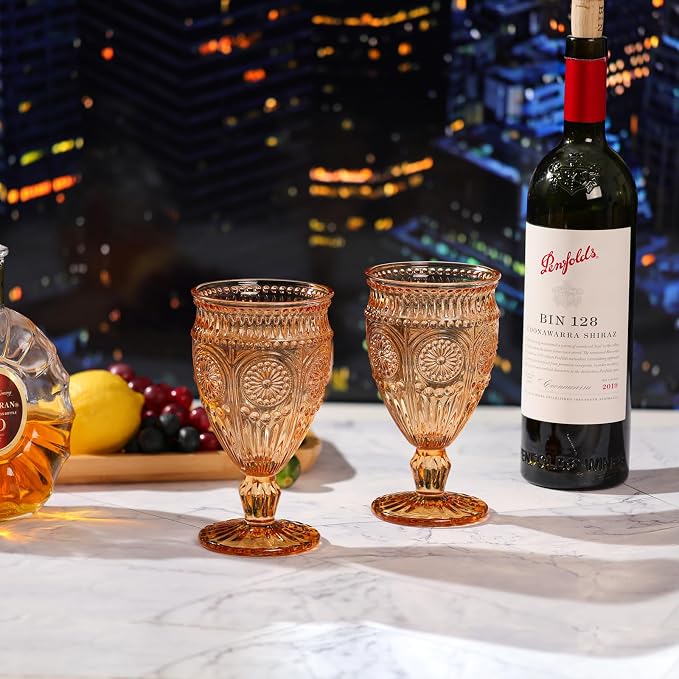 Darlion Goblets, Goblet Glasses, Amber Goblets, Vintage Wine Glasses 12oz |