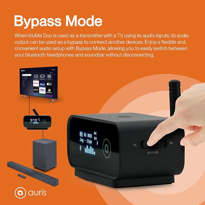 Auris Blume Duo HiFi Bluetooth 5.0 Music TV Transmitter & Receiver Long Range