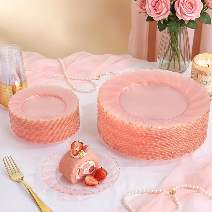 YOUBET 125Pieces Clear Pink Plastic Plates