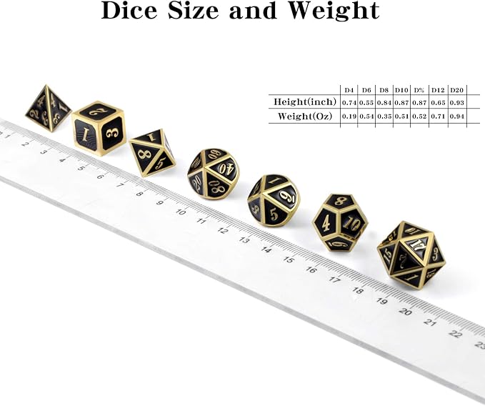 DNDND Metal Dice Set D&D, 7 die Metallic Polyhedral Dice Set