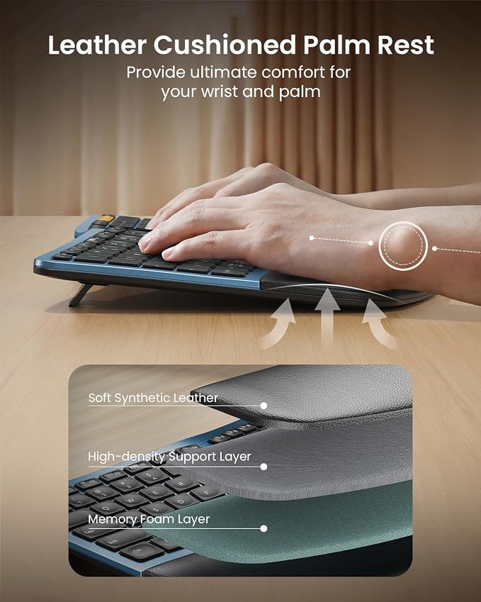 ProtoArc Backlit Bluetooth Ergonomic Keyboard, EK01 Plus Full Size Wireless