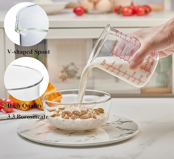 3 Piece Glass Measuring Cup Set, Includes 1/2-Cup, and 2-Cup High Borosilicate