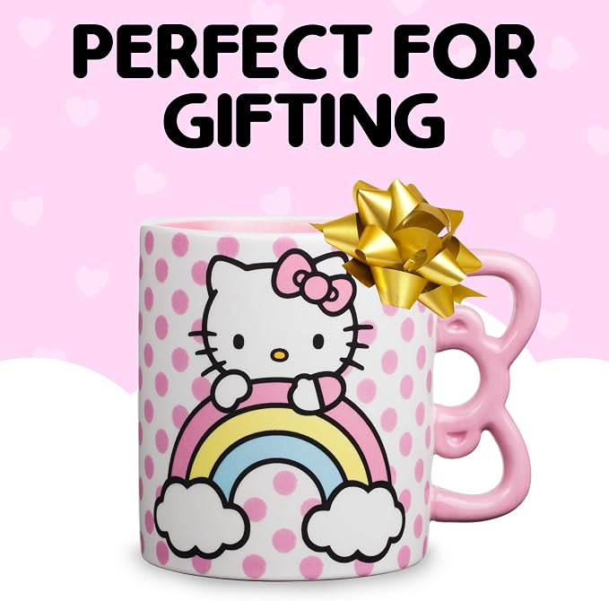 Silver Buffalo Sanrio Hello Kitty Rainbow, 3D Sculpted Handle Mug, 20oz | Polka